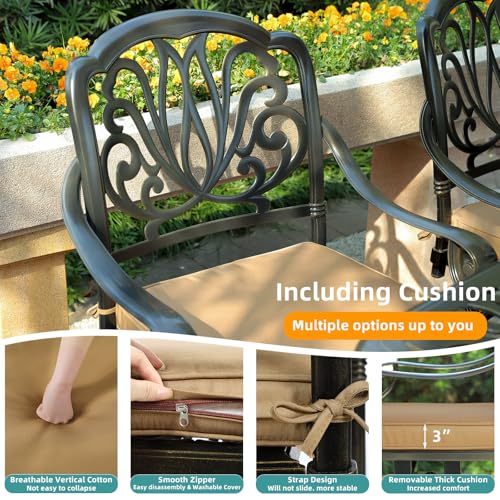 Image of MEETWARM 7-Piece Outdoor Patio Dining Set, All-Weather Cast Aluminum Patio Conversation Set with 2 Swivel Rocker Chairs, 4 Stationary, 1 Rectangular Table, 6 Cushions, 2 inch Umbrella Hole