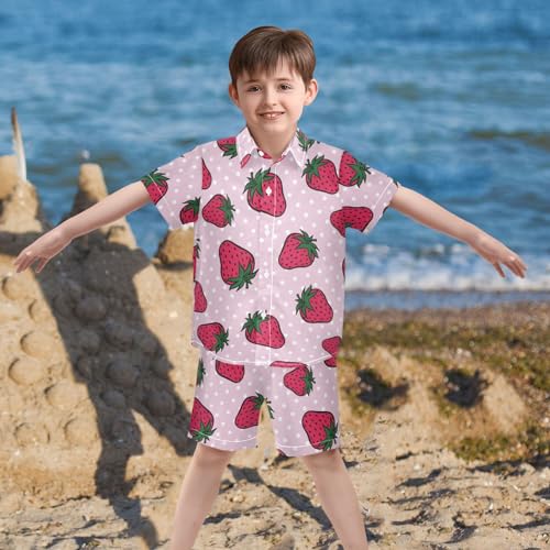 Image of CaTaKu Boys Hawaiian Button-Down Shirts and Short Sets, Boys Summer Outfits 2 Piece Clothes Set Size 3-10T