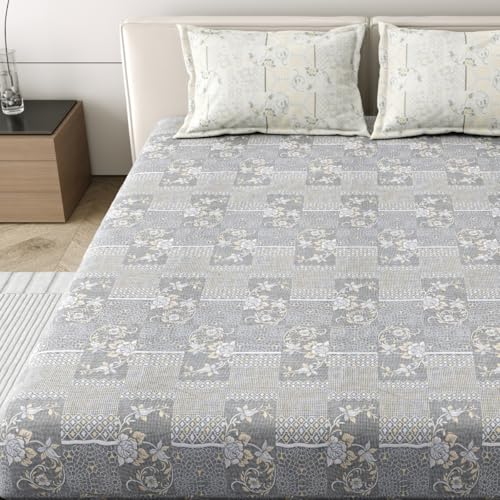 Image of Mafatlal 186 Tc Corsica Cotton Bedsheet King Size | 108 X 108 Inches | Summer Breathable Fabric Bed Cover for Comfortable Sleep | Premium Bedding with 2 Pillow Covers | Peach Blush