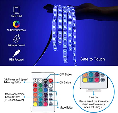Image of One94Store Plastic 5M Smart Remote 5050 Rgb Led Strip Light Kit - Flexible Multi-Color Lighting With Usb Controller For Tv Backlight, Bedroom, Diwali, Christmas, Ceiling & Home Decor, 200 Centimeters