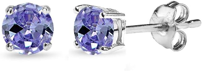 Sterling Silver Simulated Tanzanite Round Solitaire Dainty Stud Earrings for Women