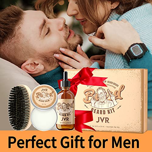 Bartpflege Set für Männer, JVR Bartpflegeset mit Bartöl, Bartbalsam und Bartbürste, Bartglättung, Feuchtigkeit & Verleiht Glanz & Styling, Hochwertiges Bartset als Geschenk (Braun) - Image 8