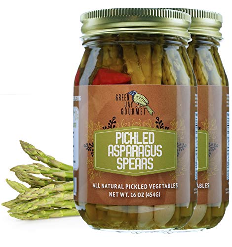 Green Jay Gourmet Pickled Asparagus Spears in a Jar - Fresh Hand Jarred Vegetables for Cooking &amp; Pantry – Home Grown Pre-Prepared Pickled Asparagus – Simple Natural Ingredients - 2 x 16 Ounce Jars