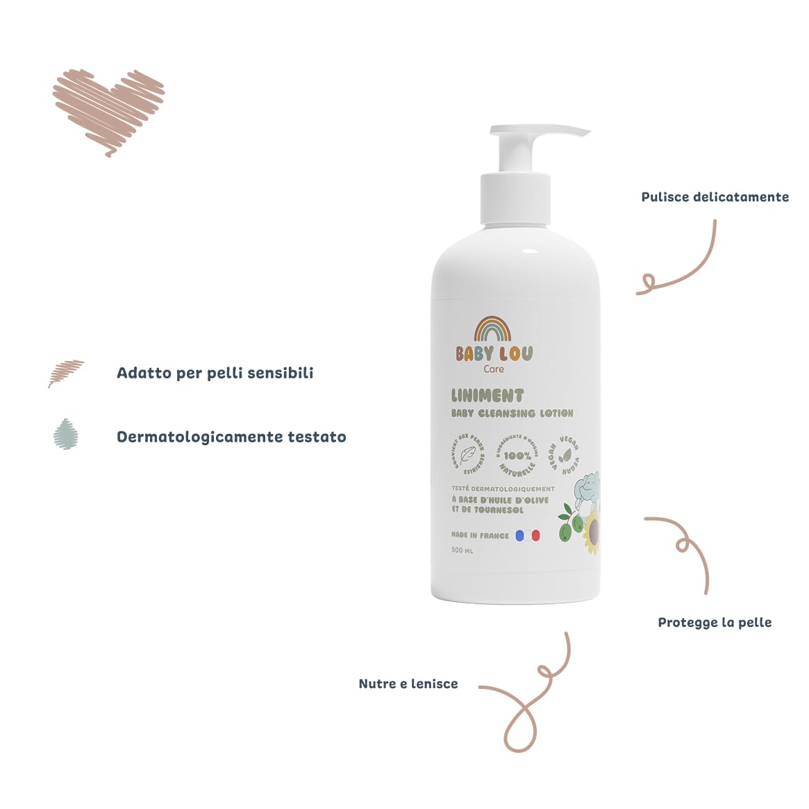 Linimento Bebè 2x500 ml Detergente Delicato Pelli Sensibili Naturale Vegan Francia