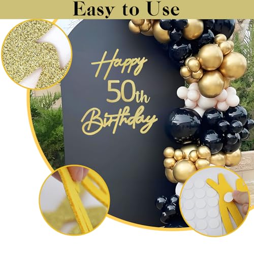 Image of Happy Birthday with 0-9 Numbers Sign for Backdrop - Glitter Felt Custom Age Happy Birthday Decal for Balloon Arch Birthday Decorations Baby Shower - Glitter Gold