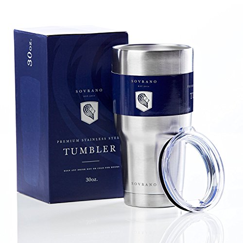 Sovrano Double Wall Vacuum Insulated Stainless Steel Tumbler with Lid - The Stylish 'All Day, Every Day' Travel Mug - Keeps Drinks Hot or Cold for Hours, 30 oz