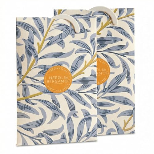 The Master Herbalist Neroli & Bergamot Scented Wardrobe Freshener in a William Morris Inspired Willow Design | Contains Essential Oils | Pack of 2 | Made in The UK.