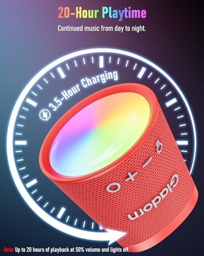 Image of Portable Bluetooth Speaker Wireless with 9 Color Lights, 20H Playtime, Stereo Pairing, Deep Bass, IPX6 Waterproof, Bluetooth 5.3, Small Speaker for Home, Party, Outdoor, Camping, Beach, Gift