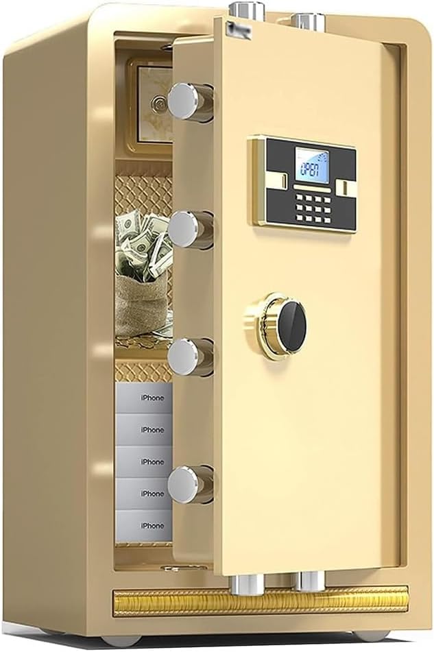 Fireproof Waterproof Safes Cabinet Steel Fireproof Safe with Code Key Lock, Steel Home Security Safe- Safe Digital Depository Front Load Cash Vault Drop Safe Box, Gold