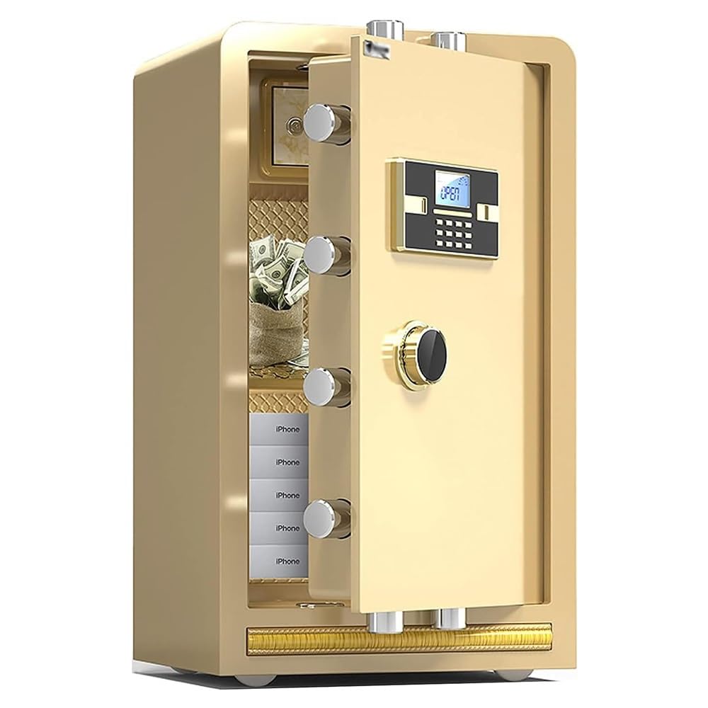 UOPYNEFireproof Waterproof Safes Cabinet Steel Fireproof Safe with Code Key Lock, Steel Home Security Safe- Safe Digital Depository Front Load Cash Vault Drop Safe Box, Gold