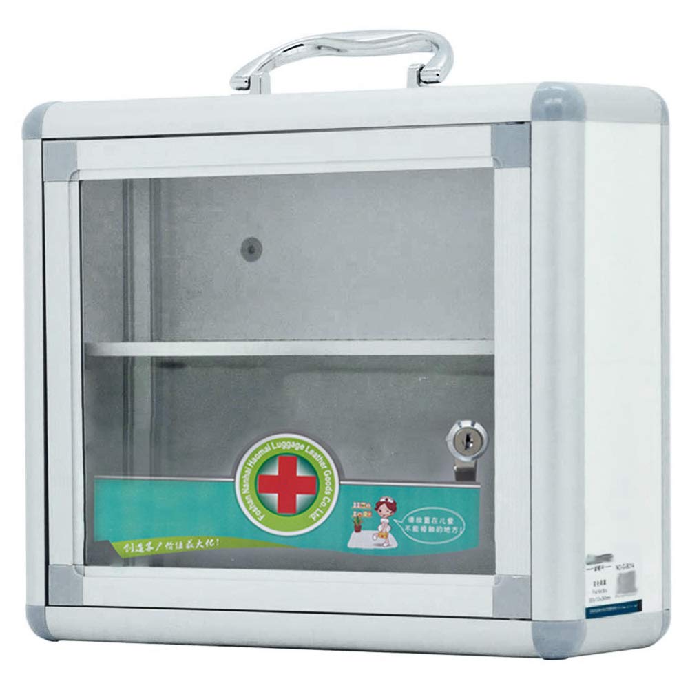 Armoire à pharmacie avec serrure, boîte de rangement à médicaments portable, transparente, verrouillable, armoire médicale, armoire de premiers secours à fixation murale