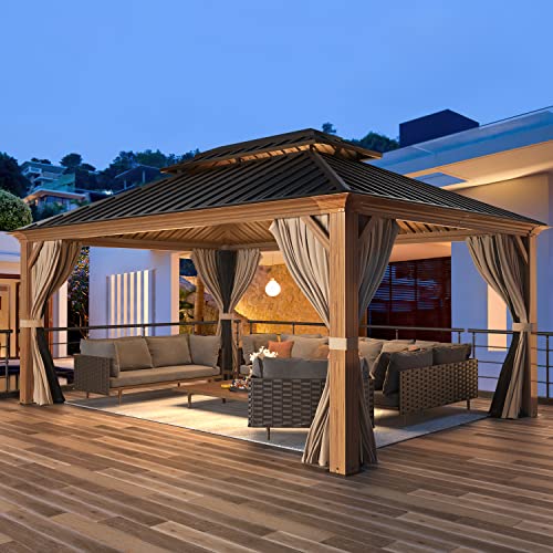 MELLCOM-12x16-Hardtop-Gazebo-Wood-Grain-Aluminum-Frame-Outdoor-Gazebo-with-Double-Galvanized-Steel-Roof-Permanent-Metal-Pavilion-with-Curtains-and-Nettings-for-Patio-Backyard-Deck-and-Lawns MELLCOM 12×16 Hardtop Gazebo Wood Grain Aluminum Frame Outdoor Gazebo with Double Galvanized Steel Roof Permanent Metal Pavilion with Curtains and Nettings for Patio Backyard Deck and Lawns