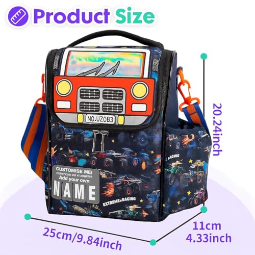 Image of Kids Double Decker Cooler Insulated Lunch Bag Large Tote for Boys, Girls, Men, Women, with Adjustable Strap (truck-ln-bag-01)