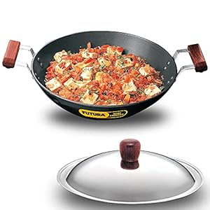 Futura L23 Hawkins Hard Anodised Deep Fry Pan/Kadhai with Flat Bottom and Steel Lid, 2.5 Liter, Small, Black