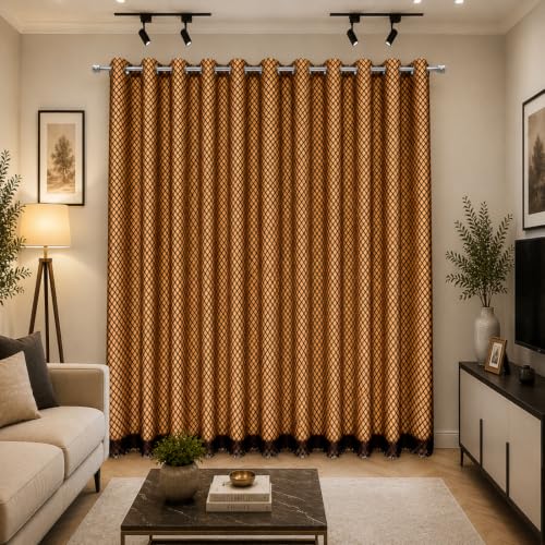 Image of Double Curtains 2 in 1 Embroidery Transparent Curtain with 80% Blackout Curtain Best for Every Interior Living Room(Coffee 9 feet Set 2)