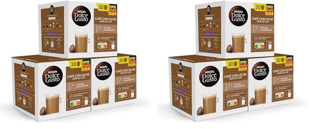 NESCAFÉ Dolce Gusto Café com Leite, 90 cápsulas, Intensidade 7 (3 pack x 30) (Pacote de 2)