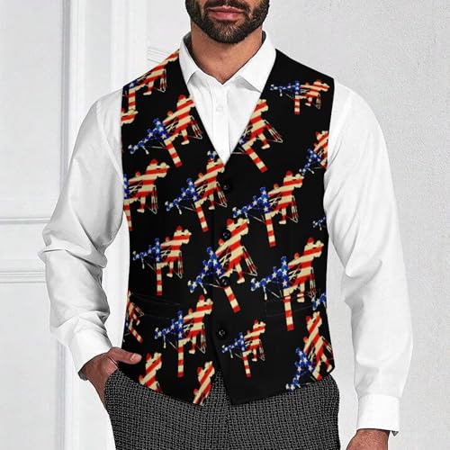 Lineman U.S. Flag Trendy Vest Suit for Men V Neck Formal Dress Waistcoat Vests Business Slim Fit4