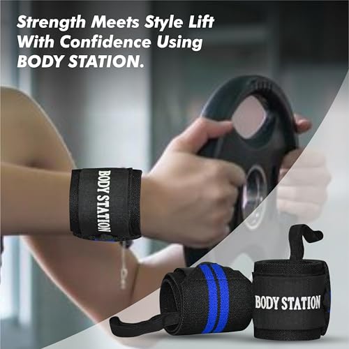 Image of Bodystation Pro Weightlifting Wrist Wraps with Thumb Loop | Adjustable Gym Wrist Support for Men & Women - Powerlifting, Crossfit, Strength Training & Pain Relief