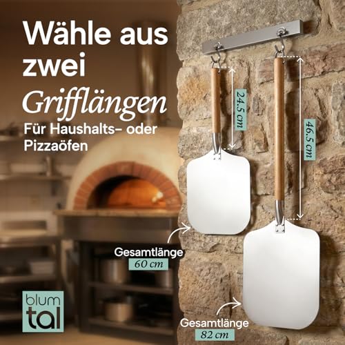 Foto von Blumtal Pizzaschieber 30,5x30,5 cm Fläche + abnehmbarer Holzgriff 46,5 cm - Pizzaschaufel ultra robust - Pizza Schieber/Brotschieber - Pizza Zubehör Pizzaheber mit Aufhängehook