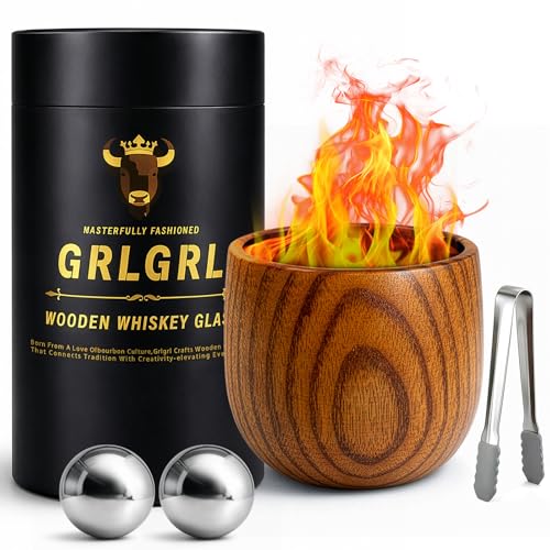 Grlgrl Charred Wooden Whiskey Glasses, Gifts For Men Old Fashion Bourbon Drinking Collins Cup, Perfect Presents For Dad, Boy Friend, Husband, Brother Or Whiskey Lovers