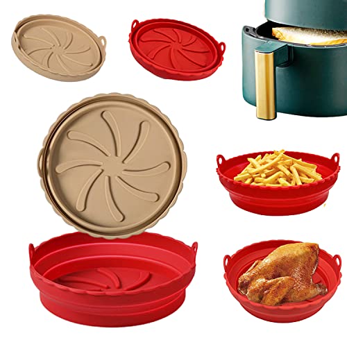 2packs Silicone Air Fryer Liner,7.87in Reusable Round Air Fryer Pot,Foldable Silicone Air Fryer Basket,Food Safe Micro-oven Accessories