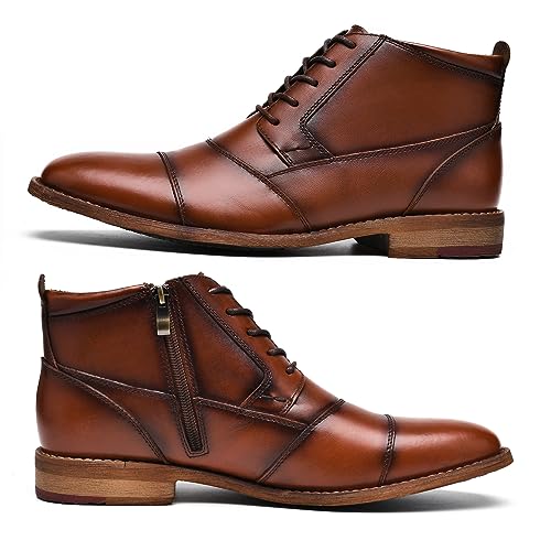 Image of Arkbird Men's Dress Boots Genuine Leather Cap Toe Ankle Boot with Side Zipper for Casual Business Formal Wear