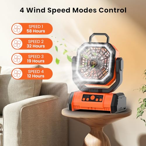 Ventilador de camping con batería de 20000 mAh y luz LED ajustable 6