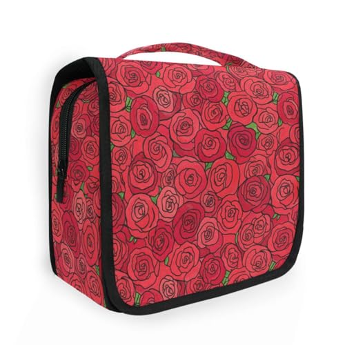 Mnsruu Hanging Toiletry Bag Romantic Red Rose Valentine Florals Makeup Bag Portable Travel bag for Toiletries Organizer Bags for Women Men, Travel-Essentials Bag