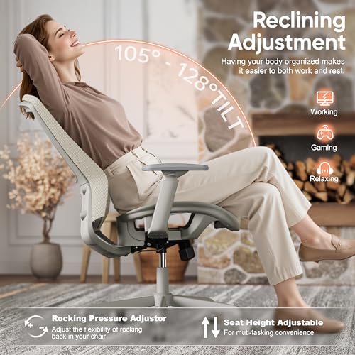 Image of ELABEST Mesh Office Chair,Ergonomic Computer Desk Chair,Sturdy Task Chair- Adjustable Lumbar Support & Armrests,Tilt Function,Comfort Wide Seat,Swivel Home Office Chair (Beige)