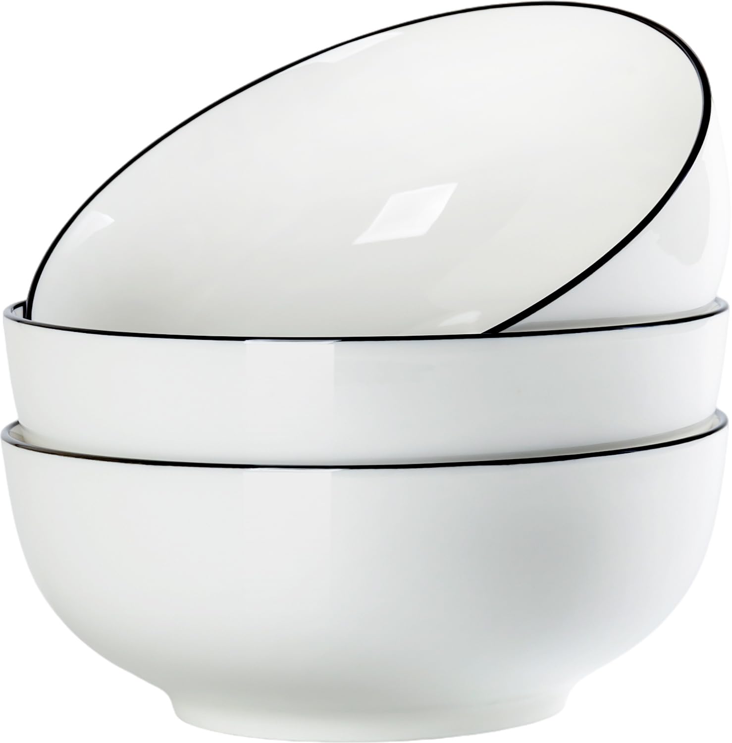 Yuanlity 60 oz Large Soup bowl,8'' Big Ramen bowls, Pho, Noodle, and Salad Bowl，Set of 3, White Ceramic Bowls, Versatile & Microwave Safe