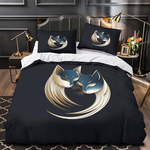Parure de lit chat 3D housse couette 260x220 taie oreiller