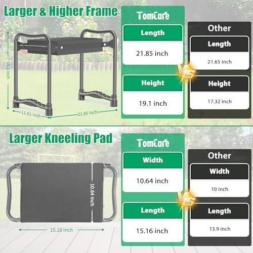 Image of TomCare Garden Kneeler and Seat 10.64 inch Wider Larger Soft Kneeling Pad Garden Bench with 2 Large Tool Pouches Heavy Duty Garden Stool Foldable Tools Gardening Gifts for Women Men Gardeners,Grey