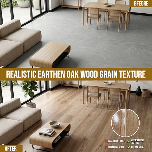 Image of Waterproof Peel and Stick Floor Tile, 54 Sq.Ft Earthen Oak Vinyl Wood Flooring, Easy DIY-Install & Durable for Kitchen, Bedroom, Bathroom, RVs, Rental-Friendly (36-Planks 6 inchx36 inch)