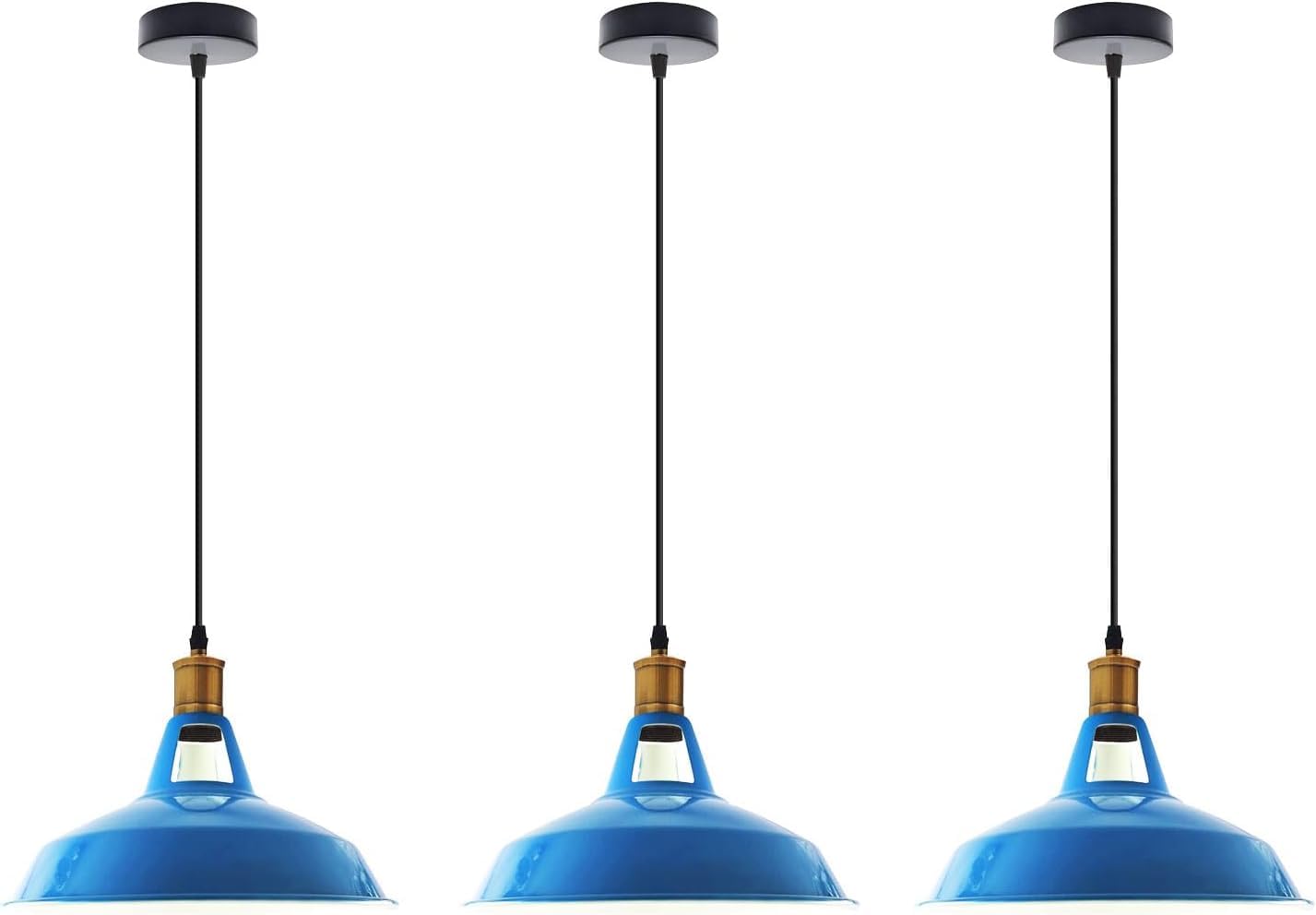 HXYSXHJUO 3PCS Vintage Retro Chandelier Industrial Pendant Ceiling Light E27 Metal Lampshade LED Fixture Loft Lamp (Blue, Without Bulb)