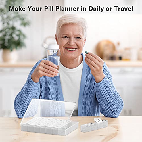 Image of Pill Organizer 4 Times a Day, BUG HULL Extra Large Weekly Pill Box Case, 7 Day Vitamin Container Daily Pill Holder for Fish Oils, Vitamins, Supplements (White)