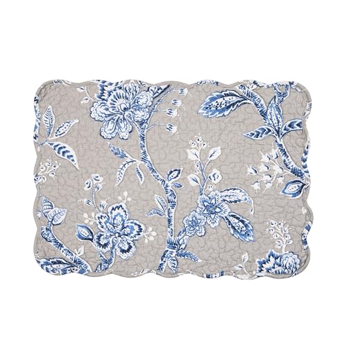 Image of 13 inch x 19 inch Addison Quilted Vintage Floral Scalloped Jacobean Spring Set of 6