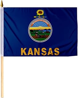 Kansas State Flag on Wood Sticks, 12x18 Inch, Small Mini Handheld Kansas Flags on Sticks