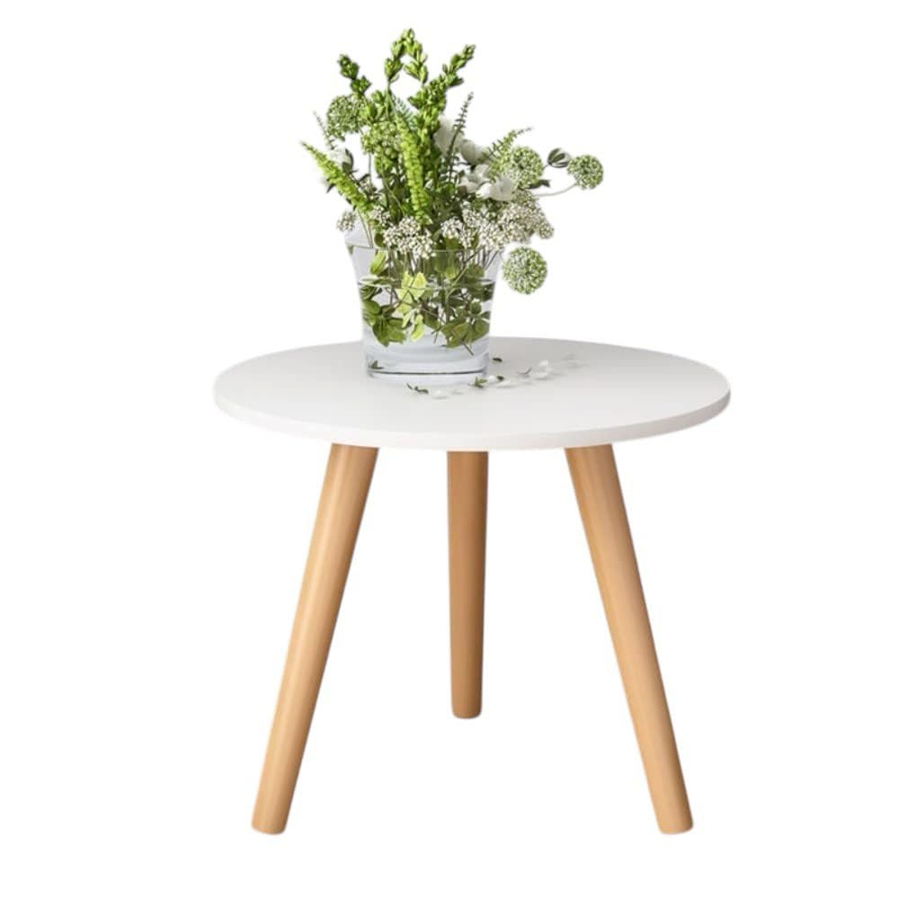 Craft Mshopr Foldable Round Wooden Stool End Table - 12-Inch White Rustic Accent Table, Multi-Purpose Plant Stand, Compact Solid Wood Side Table for Living Room or Bedroom, Style Furniture