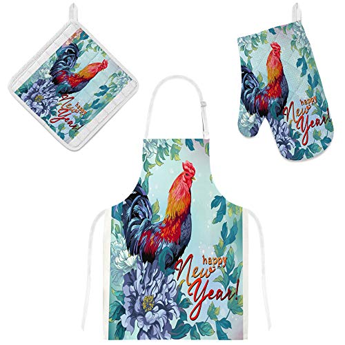 Tablier de cuisine avec poches gant manique imperméable réglable - 2