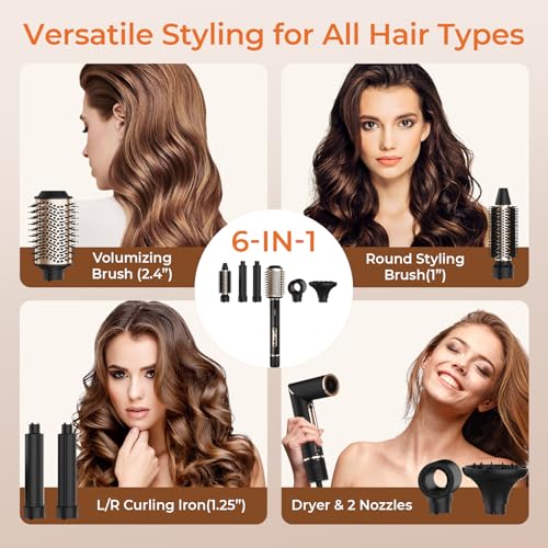 OUDIM 6-in-1 Multi-Functional Hot Air Comb, Interchangeable Brush Head, Negative Ion Hair Dryer Brush and Styler, Brushless Motor with 110000 RPM High-Speed, Rapid Drying, Storage Bag. — view 2
