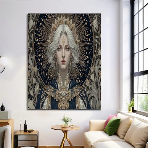 Tableau toile femme cheveux argentés 80x120cm sans cadre or
