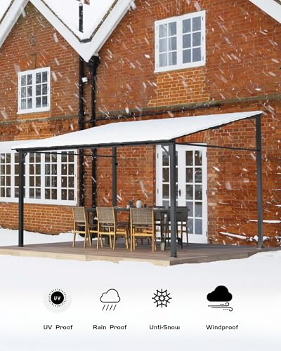 10'x 12' Lean to Gazebo, Hardtop Wall Pergola with Polycarbonate Roof, Aluminum Frame Mounted Gazebo for Lawn Patio Deck Yard and Party