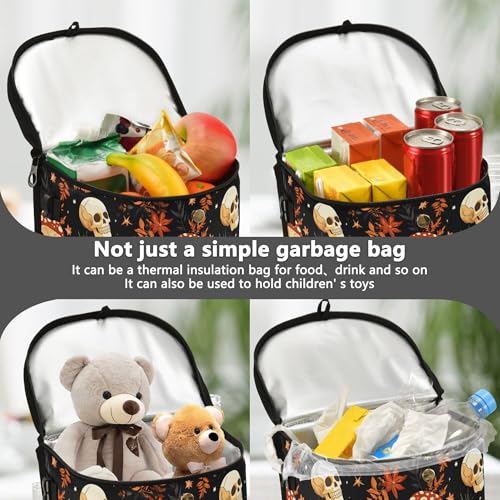 Image of MNSRUU Car Trash Can with Lid, Mushrooms Skull Car Trash Bag Hanging Organizers and Storage for Front Back Seat, Leak-Proof Trash Bin