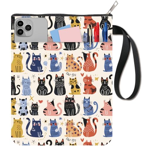CRASPIRE Cat Book Covers Animal Book Protector Book Sleeve for Paperbacks Washable Fabric Cloth Book Cover with Zipper and Extra Sleeve Pocket for Book Lovers Classmate Gifts