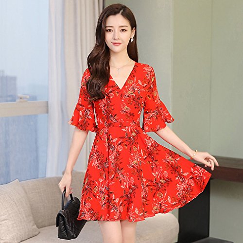 Robe Longue en Mousseline de Soie Rouge S | Silhouette Mince d'Été