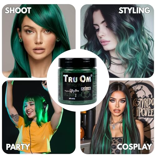 Image of Temporay Hair Color Wax | Metallic Shine | For Men & Women | DIY Instant Hair Color | Temporay Color 1 Day 1 Wash | No Ammonia, Bleach & Damage | Dark Green - 100 gram
