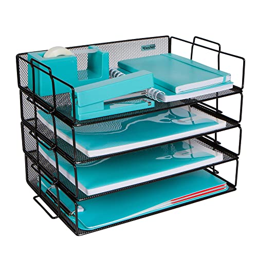 Dasher Products Corbeilles Empilables pour Papier. Organisateur de Bureau, 4 Niveaux en Mailles métalliques, trieur de courrier pour Bureau. Rangez Vos dossiers, Chemises, Lettres, papiers, classeurs Cover