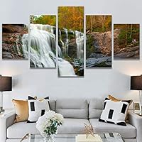 SIGNWIN 5 Panel Canvas Wall Art Lake Waterfall for Home Decorations Ready to Hang - 60