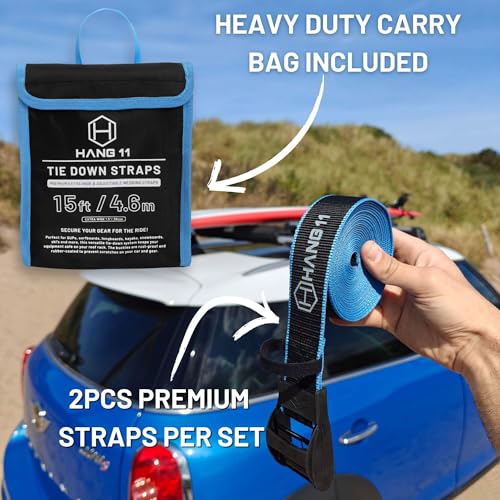 Hang 11\' Surfboard Tie Down Straps for Roof Rack, Surfboard Straps for Roof Rack, Surf Straps for Roof Rack, Surfboard Roof Rack Straps Tie Down, Paddle Board Straps for Roof Rack Tie Down Straps - Thumbnail 6