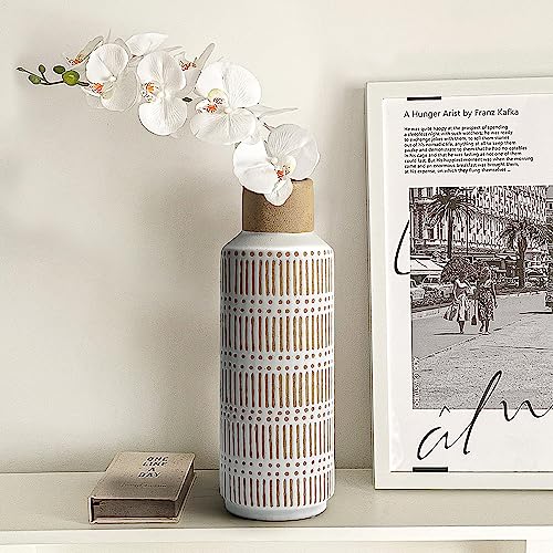 Lizofer VS31-1-S Rustic Ceramic Vase For Living Room Bedroom 11.02'' Farmhouse White Flower Vases thumb #3